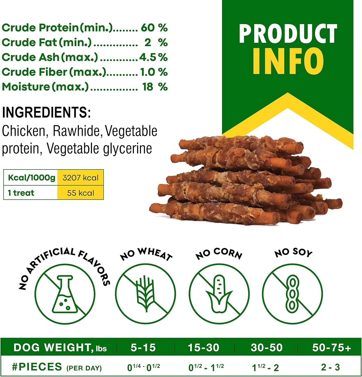 Golosinas Para Perros Palitos De Cuero Crudo Envueltos Con Pollo 11 Oz Golosinas Masticables Naturales Para Mascotas - Carne Sin Granos Y Snacks Secos De Grado Humano - Mejores Para Perros Pequeños Y Grandes (10.6 Oz (Paquete De 1), Pollo Ahumado)