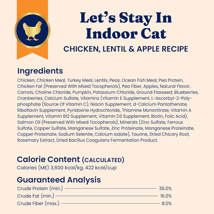 - Let’S Stay in - Grain-Free - Indoor Formula Dry Cat Food with Superfoods - Hairball Control - Protected Probiotic Blends - Holistic Food for Adult Cats
