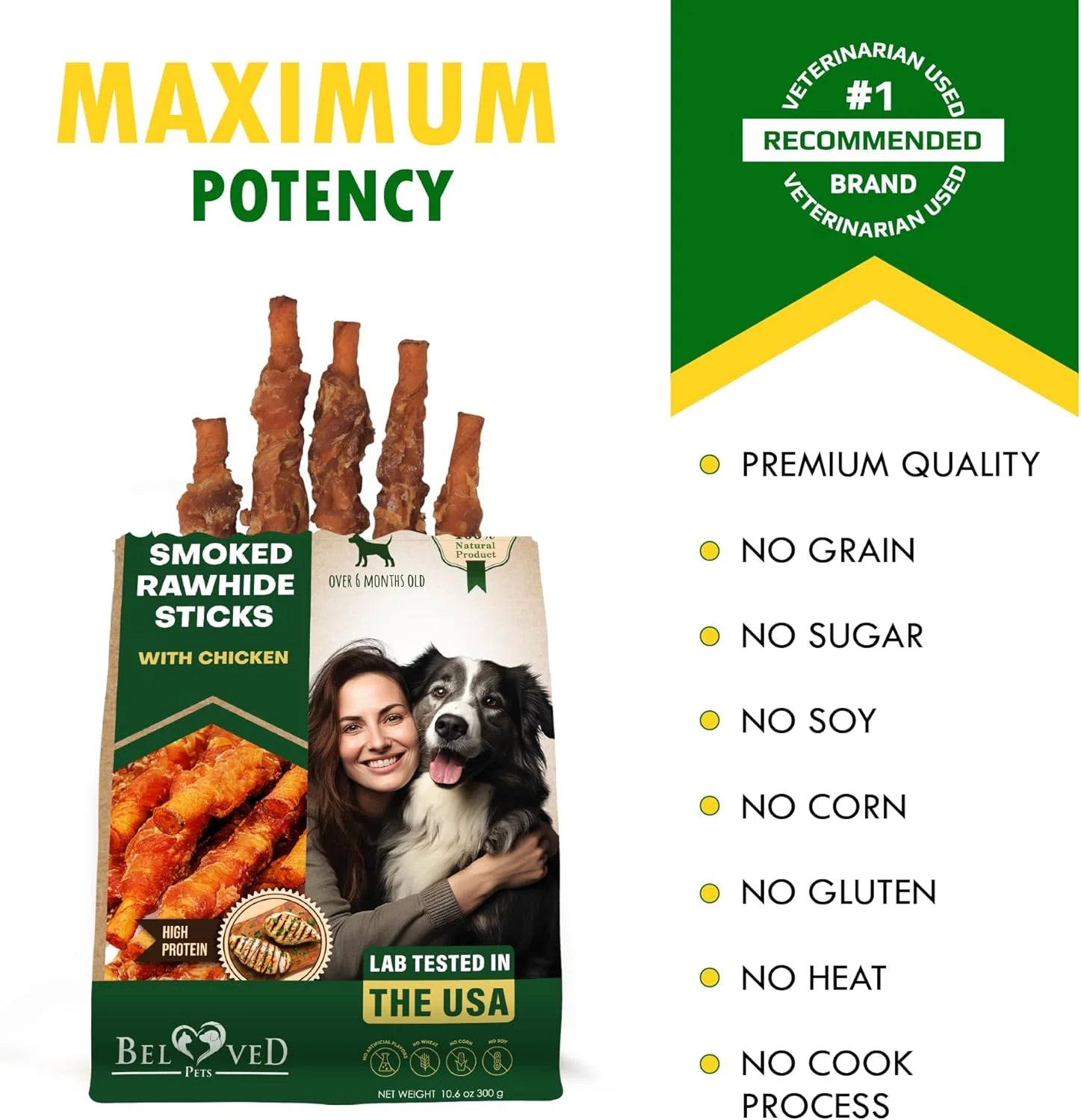 Golosinas Para Perros Palitos De Cuero Crudo Envueltos Con Pollo 11 Oz Golosinas Masticables Naturales Para Mascotas - Carne Sin Granos Y Snacks Secos De Grado Humano - Mejores Para Perros Pequeños Y Grandes (10.6 Oz (Paquete De 1), Pollo Ahumado)
