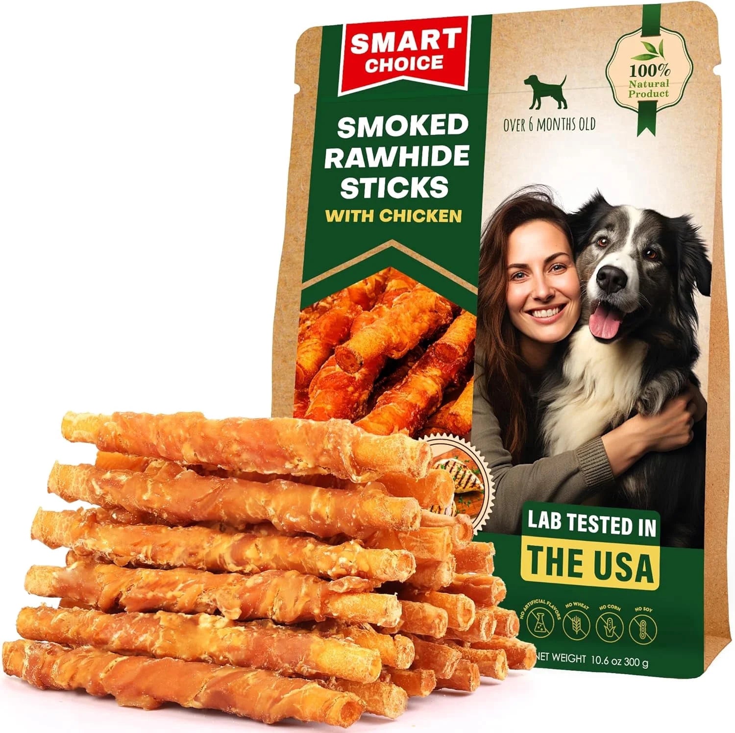Golosinas Para Perros Palitos De Cuero Crudo Envueltos Con Pollo 11 Oz Golosinas Masticables Naturales Para Mascotas - Carne Sin Granos Y Snacks Secos De Grado Humano - Mejores Para Perros Pequeños Y Grandes (10.6 Oz (Paquete De 1), Pollo Ahumado)