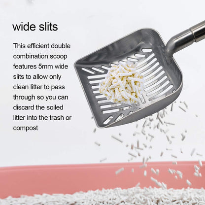 Cat Litter Scooper Metal Cat Litter Scoop Long Handle Cat Scoop Aluminum Litter Box Scooper Kitty Litter Scoop Non-Stick Stronger Large Cat Litter Sifter Scoop Manages Big Clumps of Multi-Cat Families