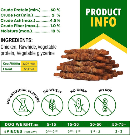 Golosinas Para Perros Palitos De Cuero Crudo Envueltos Con Pollo 11 Oz Golosinas Masticables Naturales Para Mascotas - Carne Sin Granos Y Snacks Secos De Grado Humano - Mejores Para Perros Pequeños Y Grandes (10.6 Oz (Paquete De 1), Pollo Ahumado)